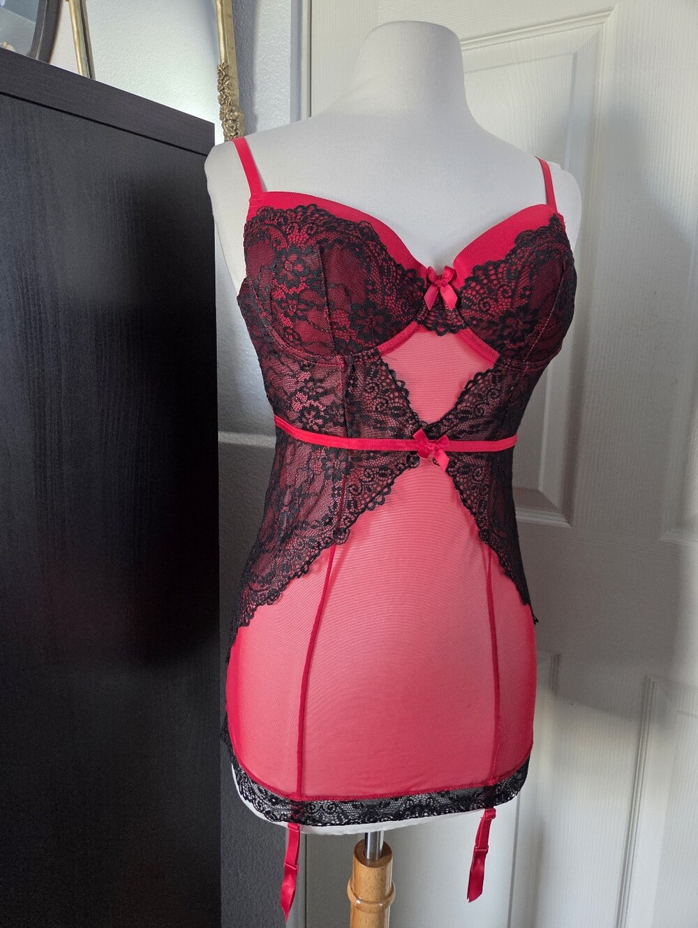 Fredricks Of Hollywood Black Red Lace Chemise Lingerie Dress Large